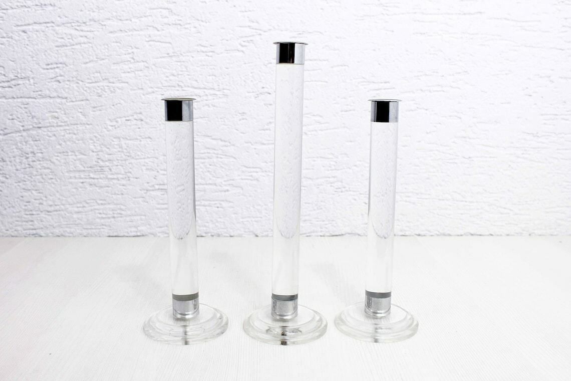 Trio Of Vintage Candlesticks In Plexiglas photo furniture