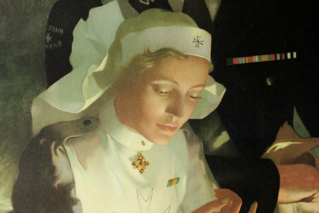 Original Anna Zinkeisen St John Ambulance Lithograph Officer & Nurse Poster. photo for sale