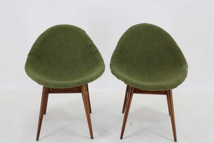 1960s Pair Of Restored Shell Chairs In Bouclé, Czechoslovaki photo for sale