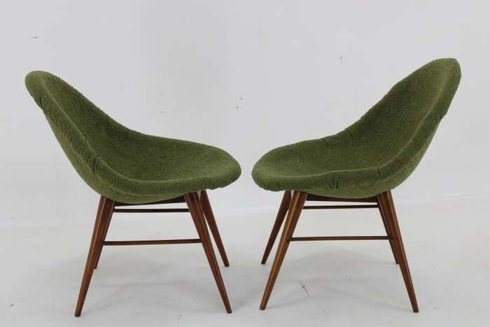 1960s Pair Of Restored Shell Chairs In Bouclé, Czechoslovaki photo Furniture