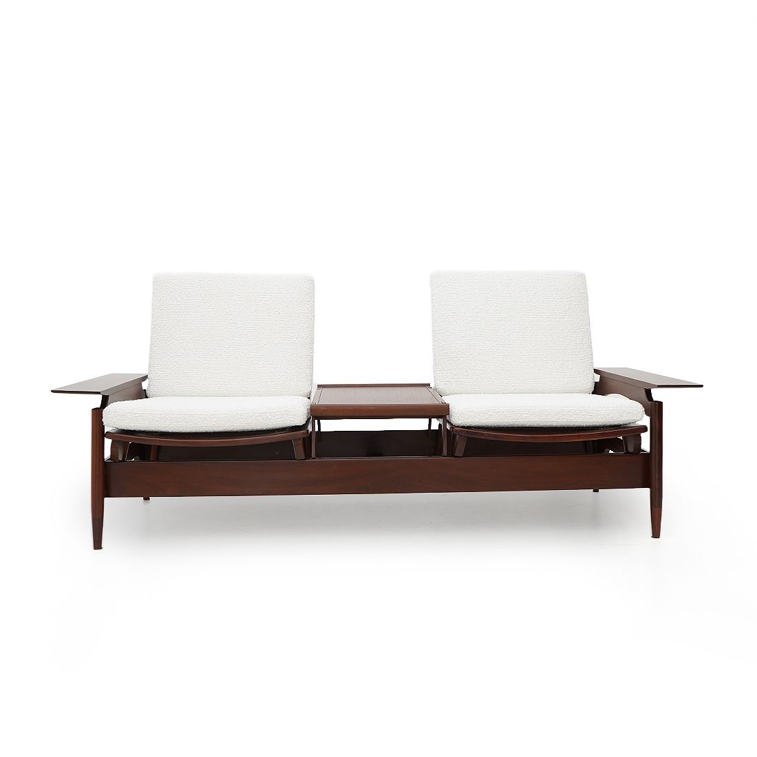 Sofa In Wood And White Bouclé By Mario Franchioni For Framar, 1960s photo for sale
