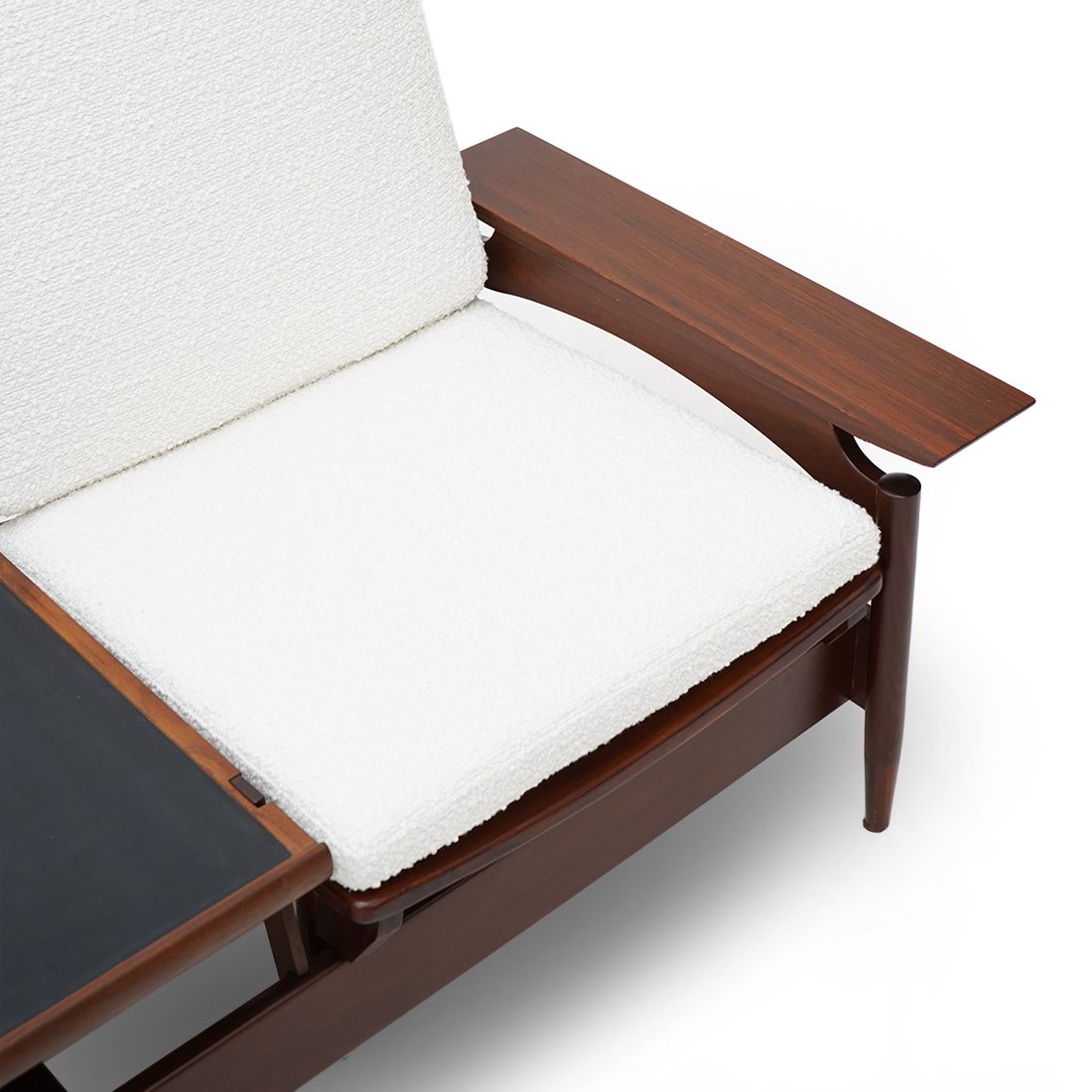 photo vintage Sofa In Wood And White Bouclé By Mario Franchioni For Framar, 1960s
