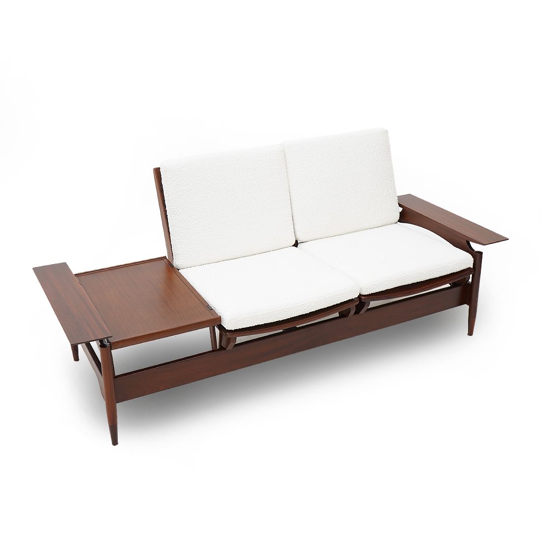 Sofa In Wood And White Bouclé By Mario Franchioni For Framar, 1960s photo vinterior