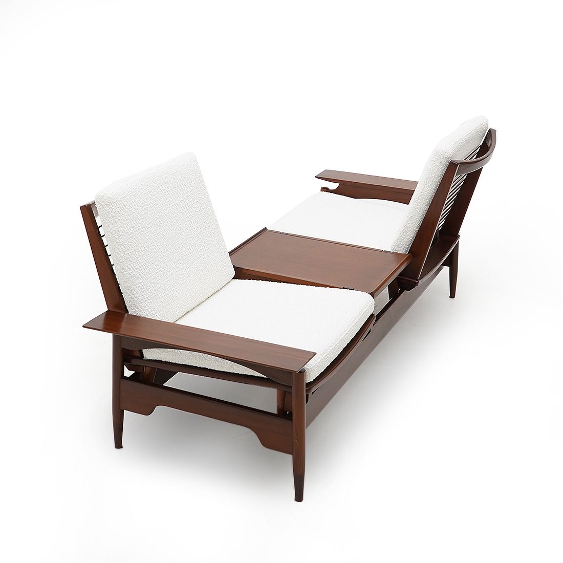 photo furniture Sofa In Wood And White Bouclé By Mario Franchioni For Framar, 1960s