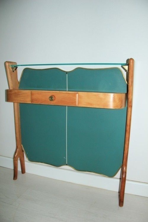 Consoll 1950 Wood Brass And Glass Italian Mid Century Modern Design. photo for sale