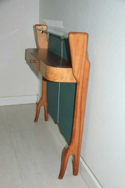 Consoll 1950 Wood Brass And Glass Italian Mid Century Modern Design. photo buy