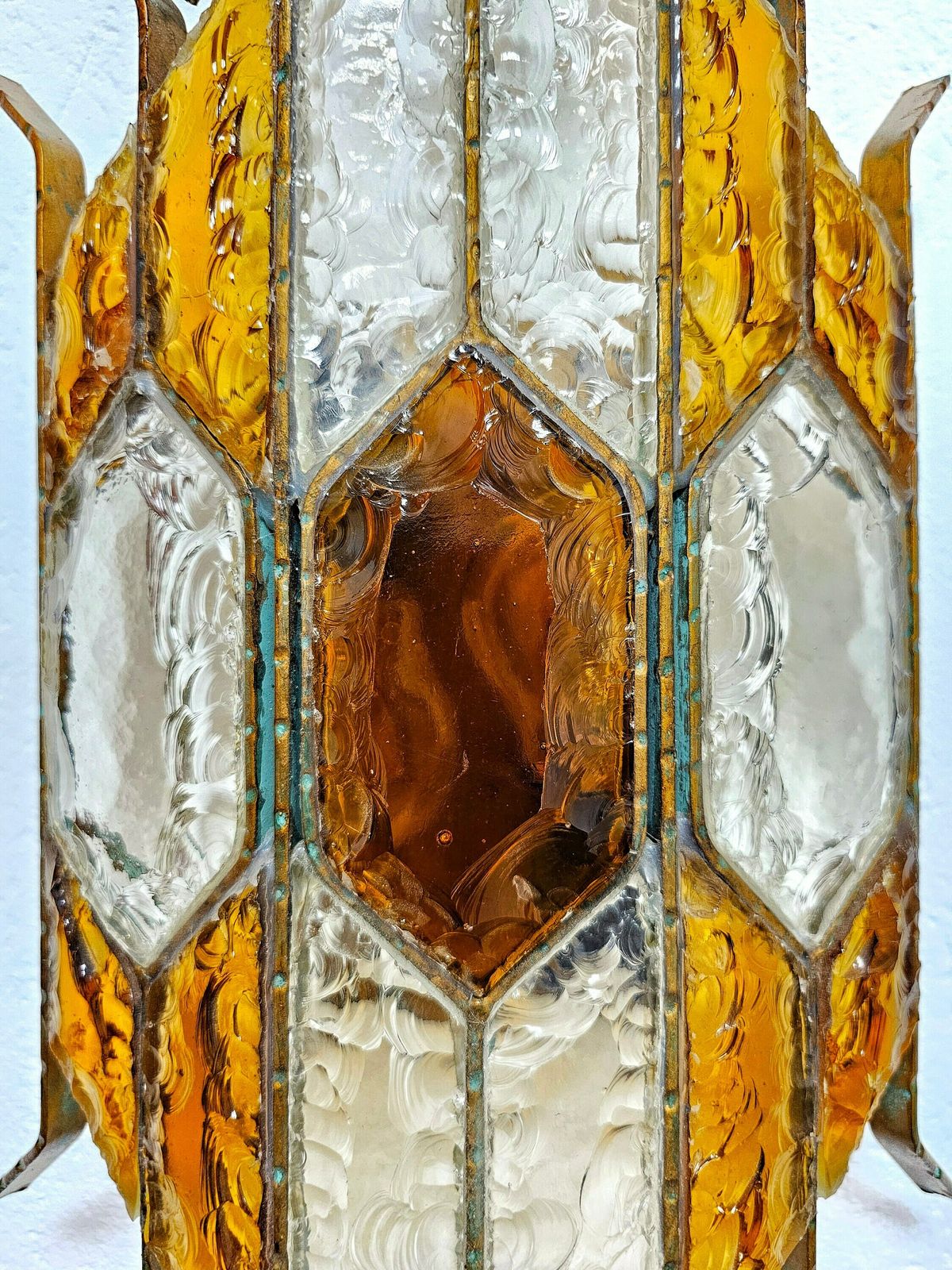 Spectacular Brutalist Sconce Done In Brass And Hammered Glass By Biancardi And Jordan Arte // Made In Italy In 1970s photo for sale