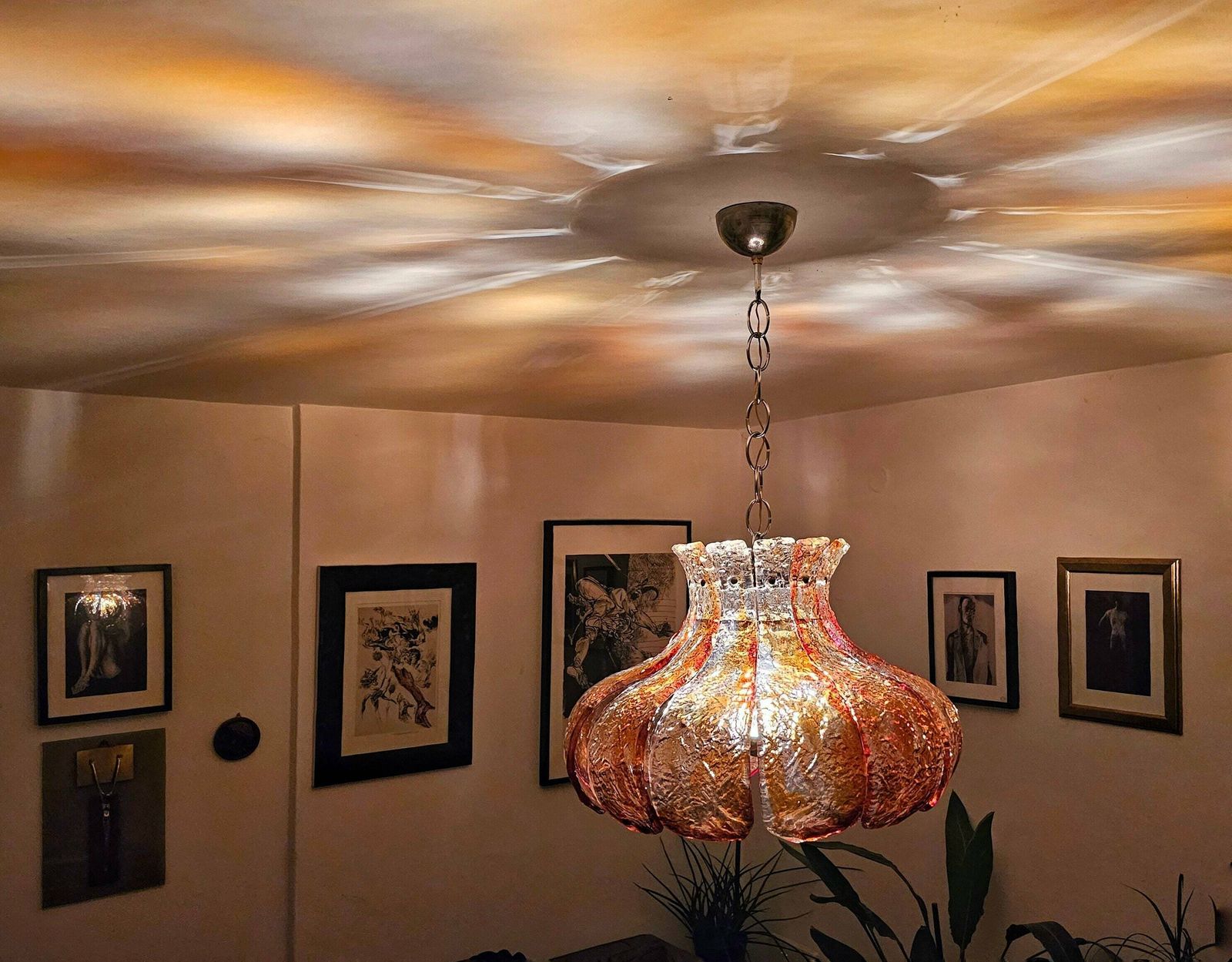 Mid Century Modern Murano Glass Chandelier Shaded As A Flower Designed By Carlo Nason For Av Mazzega // Made In Italy In 1960s