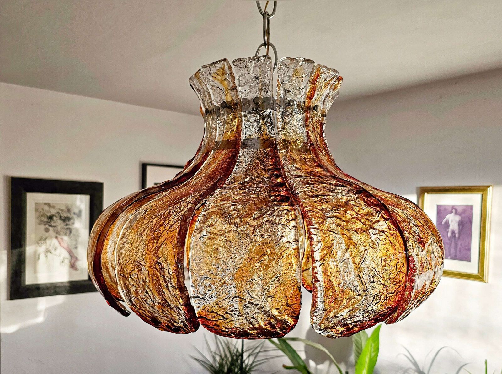 Mid Century Modern Murano Glass Chandelier Shaded As A Flower Designed By Carlo Nason For Av Mazzega // Made In Italy In 1960s photo Lighting