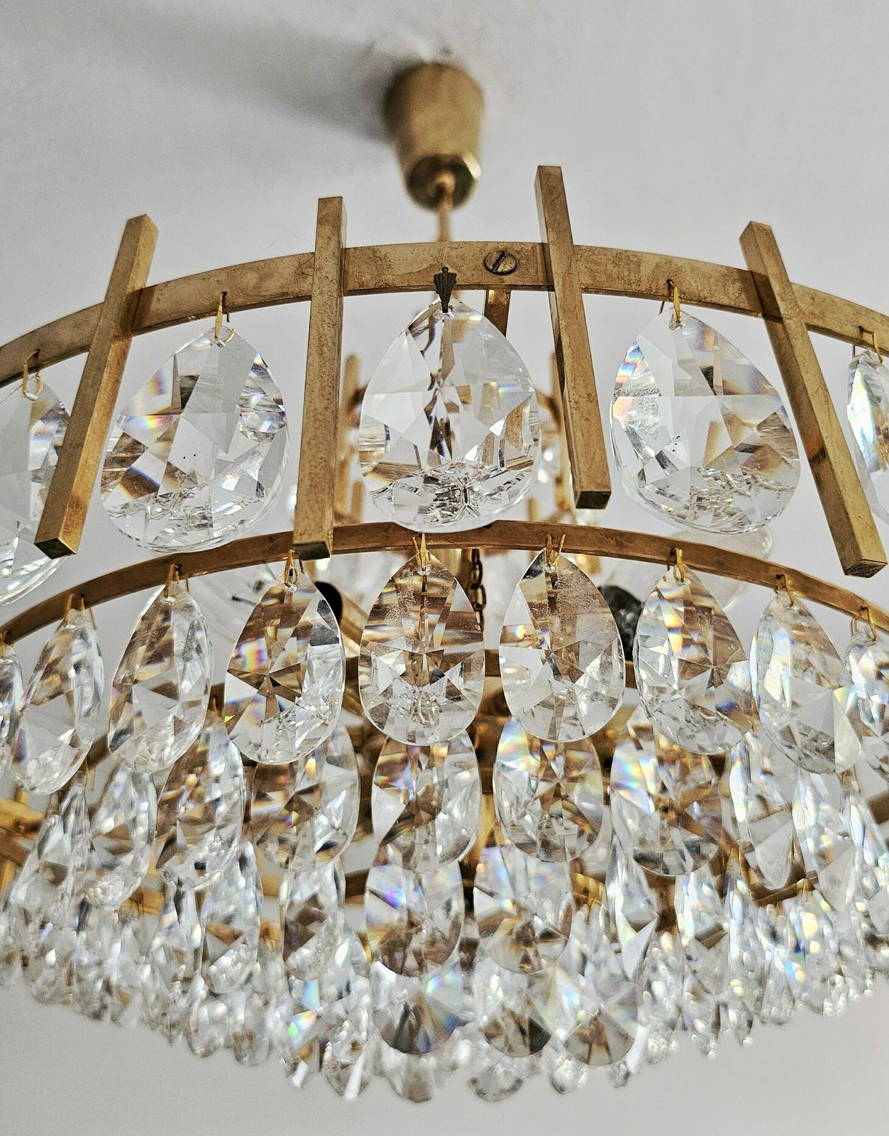 Luxurious Mid Century Modern Brass And Crystal Chandelier By Bakalowits // Made In Austria In 1960s photo Lighting
