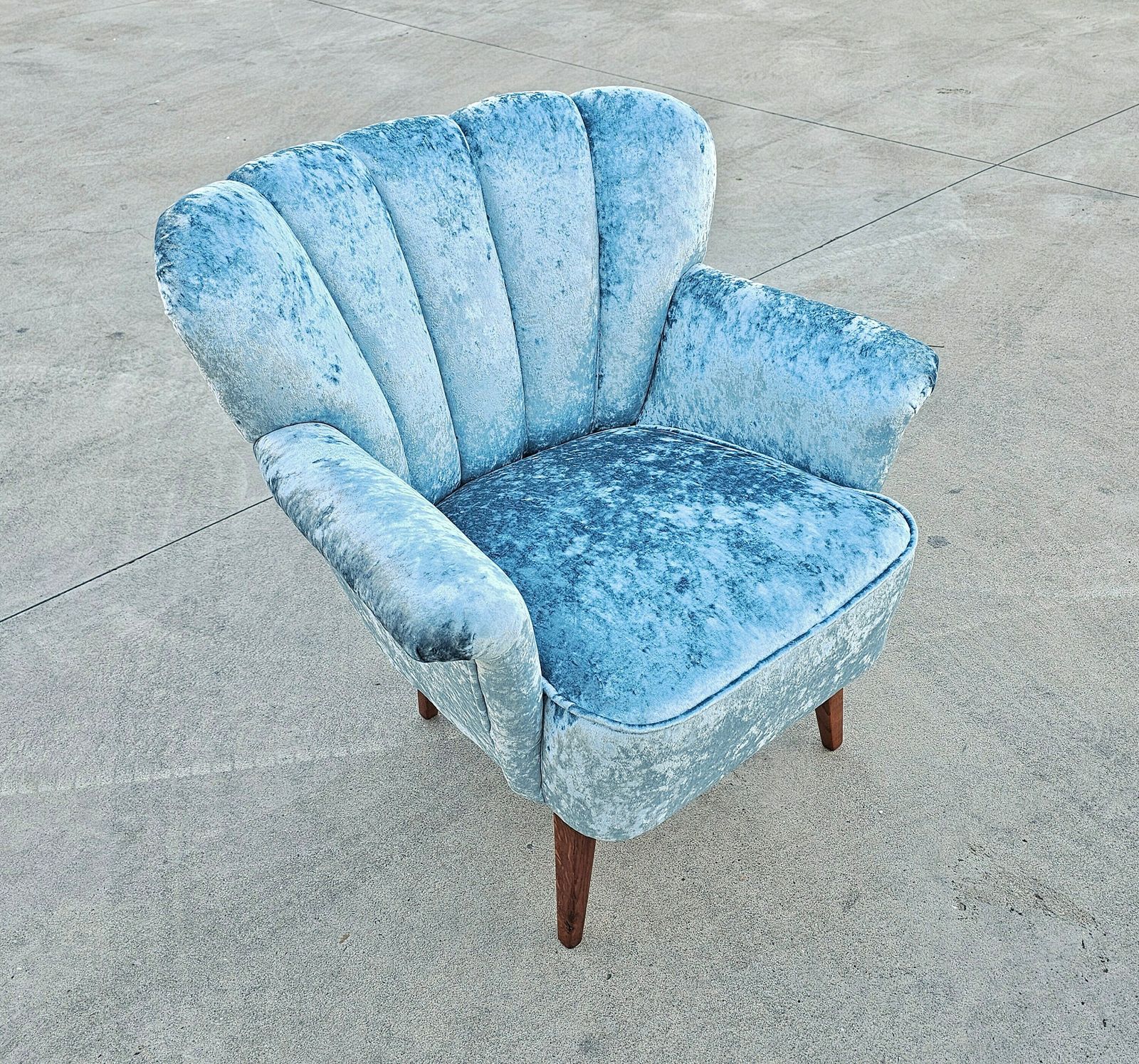 Pair Of Danish Mid Century Modern Club Or Lounge Chairs Reupholstered In Ice Blue Plush // Made In Denmark In 1950s photo furniture