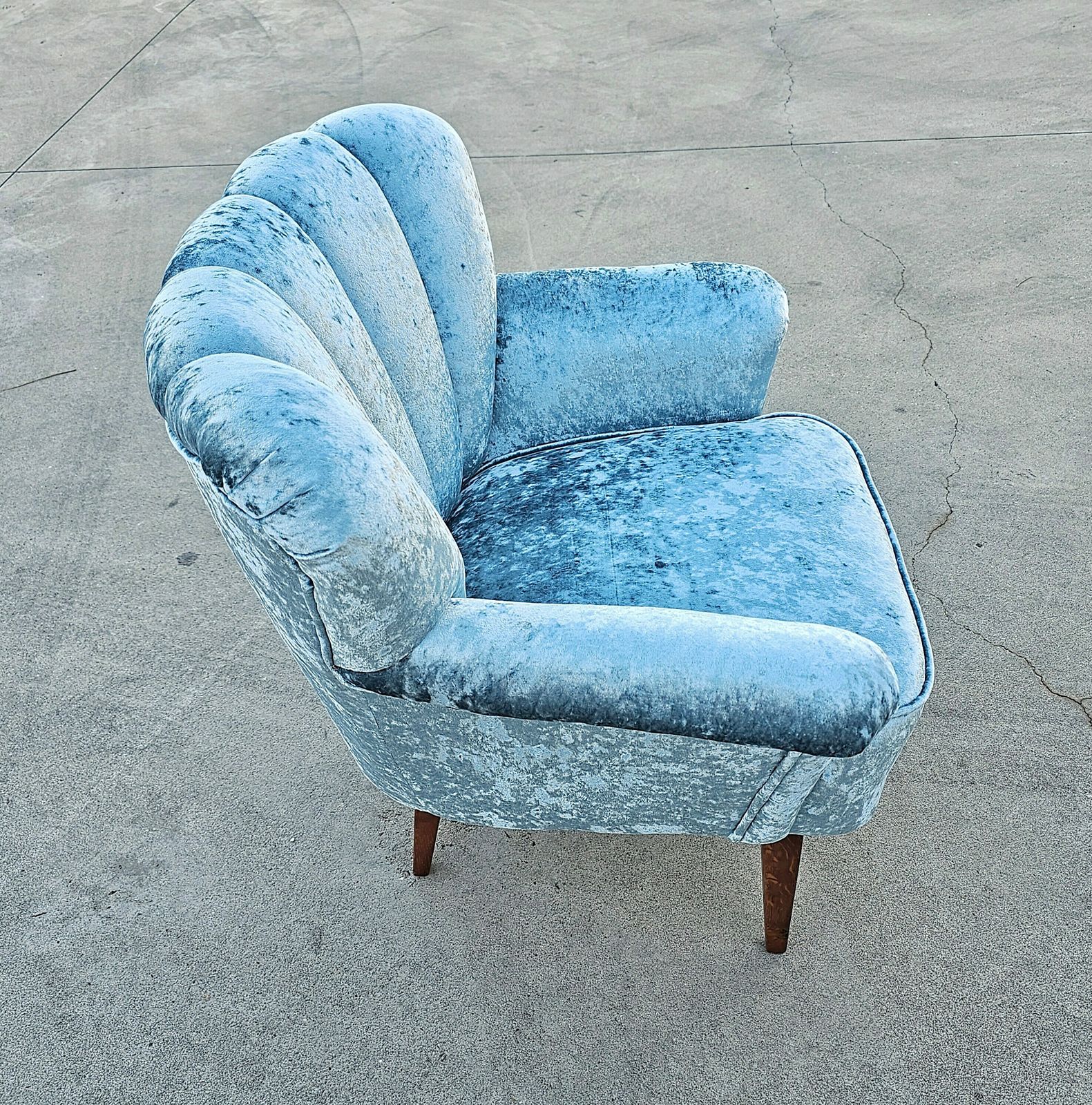 Pair Of Danish Mid Century Modern Club Or Lounge Chairs Reupholstered In Ice Blue Plush // Made In Denmark In 1950s photo vinterior
