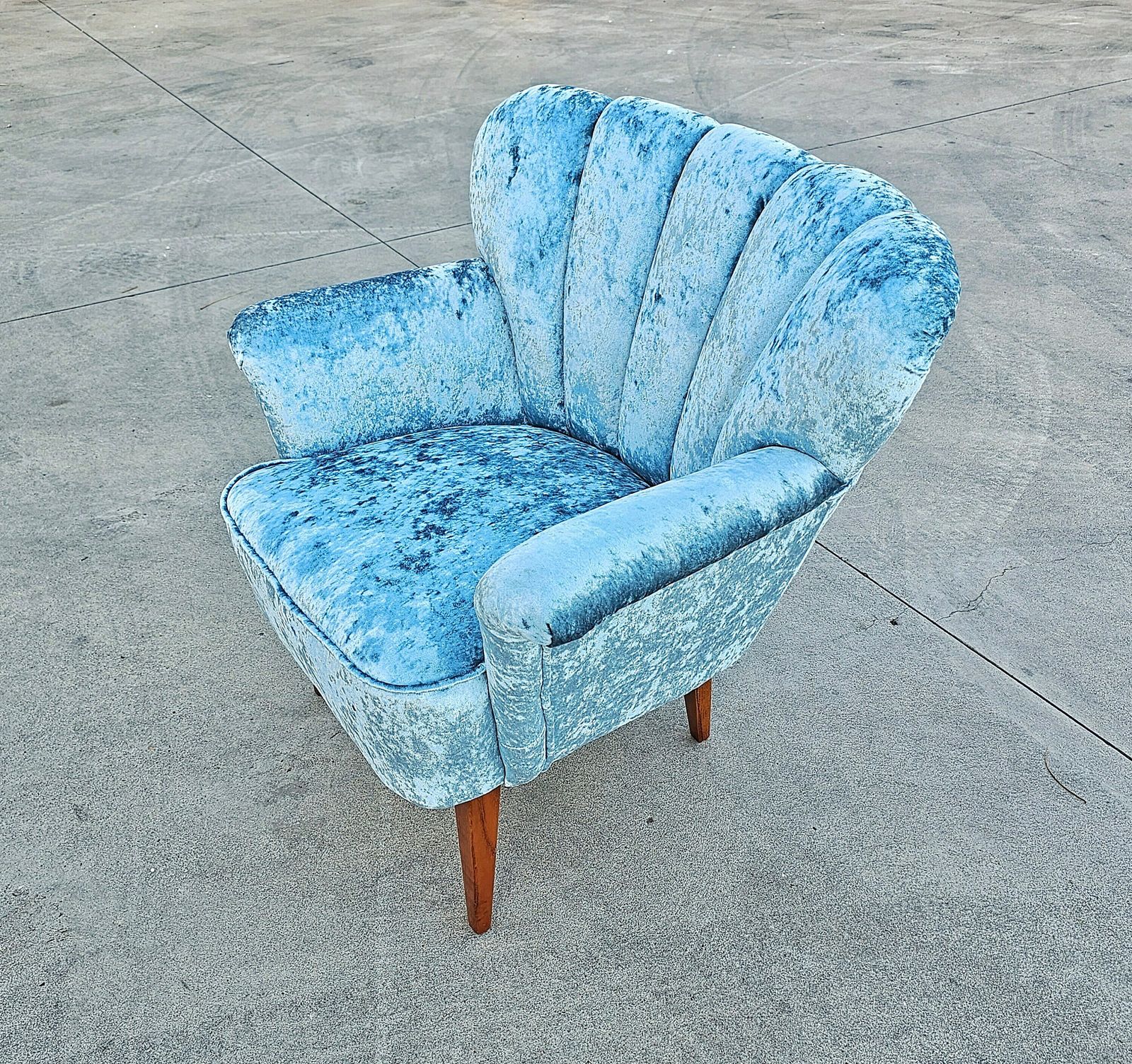 Pair Of Danish Mid Century Modern Club Or Lounge Chairs Reupholstered In Ice Blue Plush // Made In Denmark In 1950s photo vintage