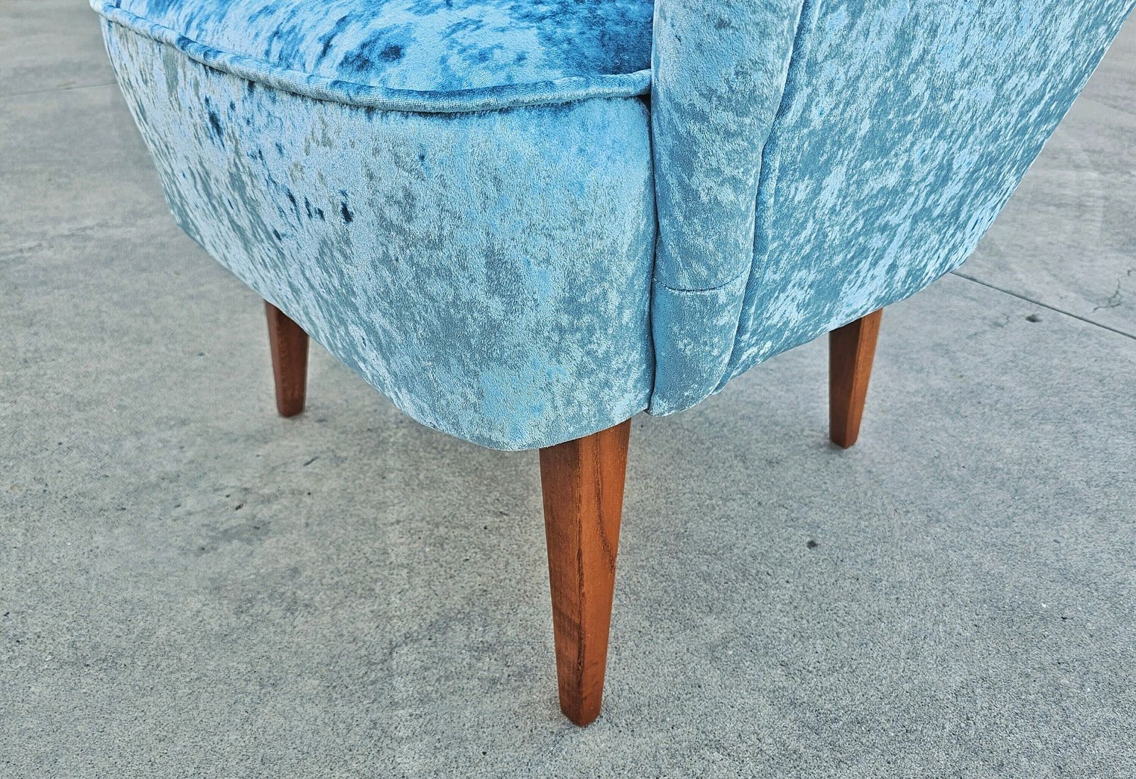 photo for sale Pair Of Danish Mid Century Modern Club Or Lounge Chairs Reupholstered In Ice Blue Plush // Made In Denmark In 1950s