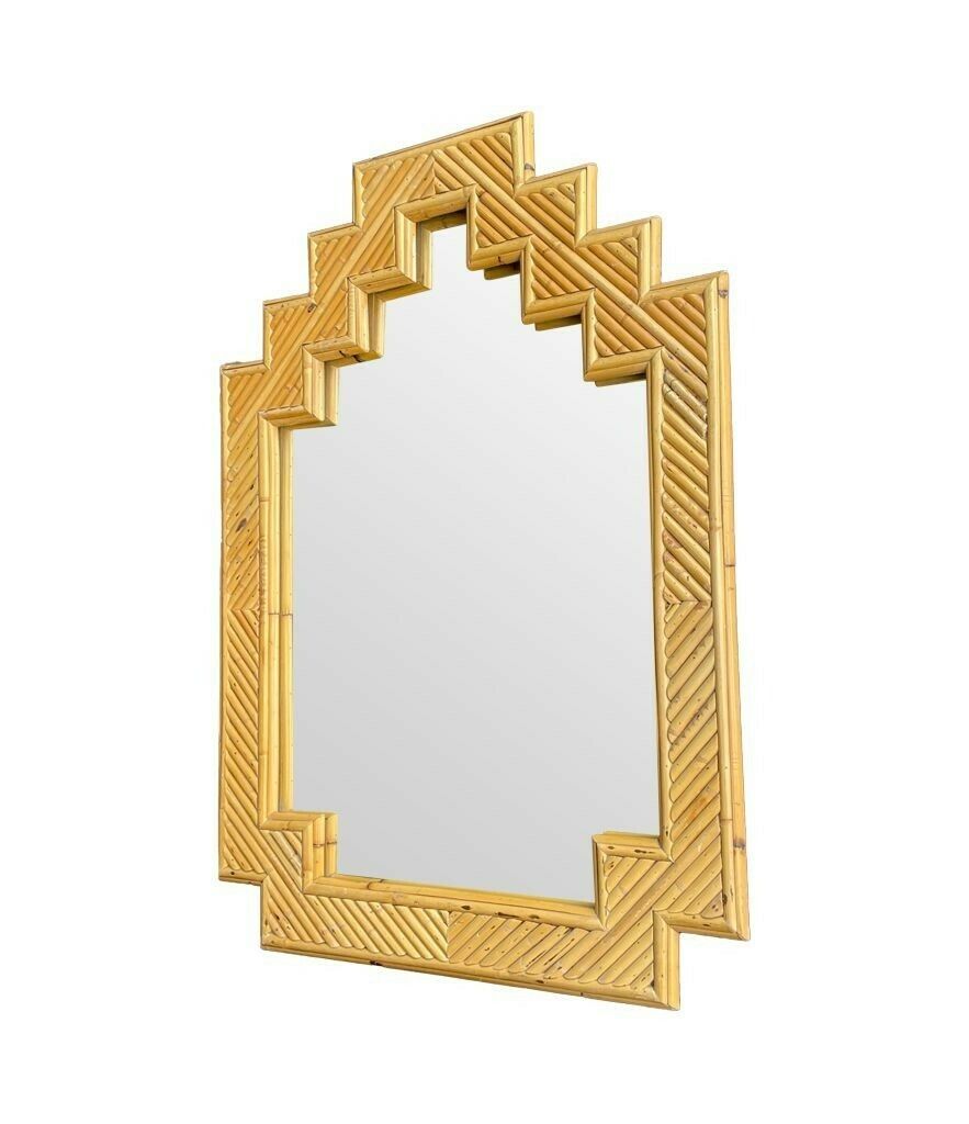 An Italian 1970s Bamboo Mirror By Vivai Del Sud With Stepped Top Details photo for sale
