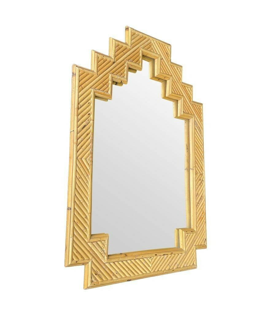 An Italian 1970s Bamboo Mirror By Vivai Del Sud With Stepped Top Details photo vinterior