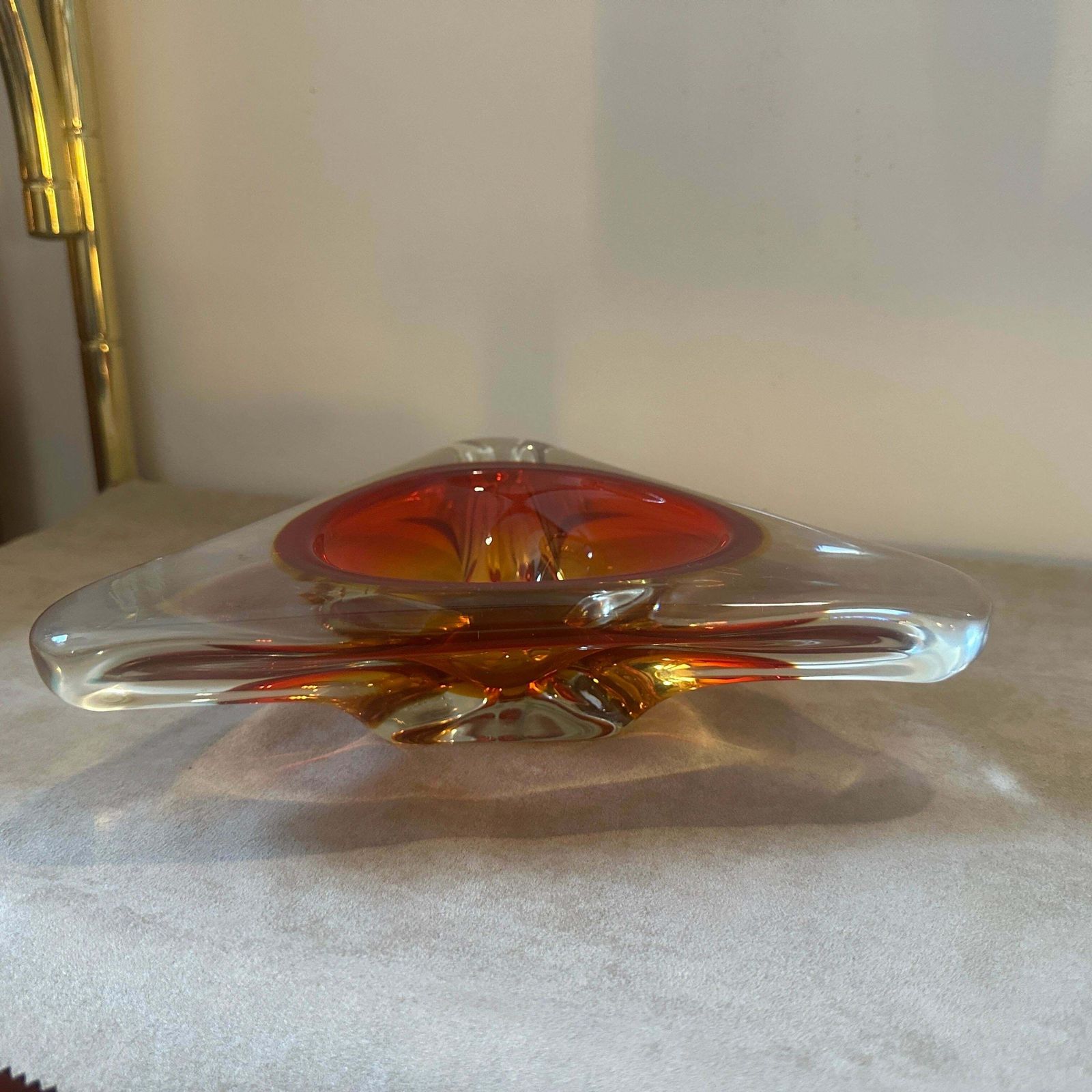 photo furniture A 1960s Modernist Red Sommerso Murano Glass Large Triangular Ashtray By Seguso