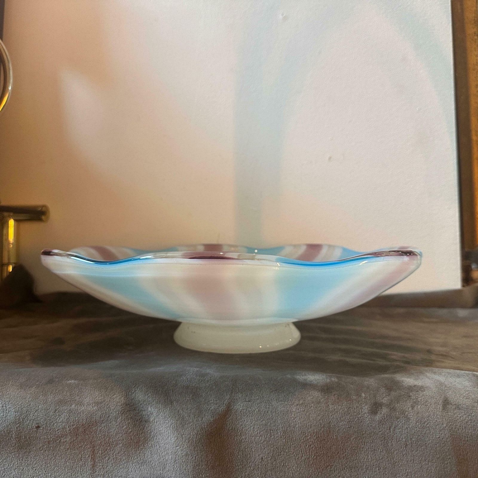 1970s Venini Style Mid Century Modern Striped Murano Glass Round Bowl photo buy