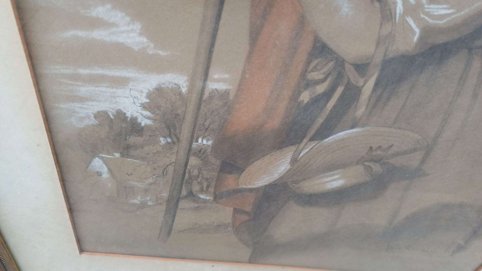 Large Vintage Hand Tinted Print Woman Gardening Jacob Thompson. photo vintage