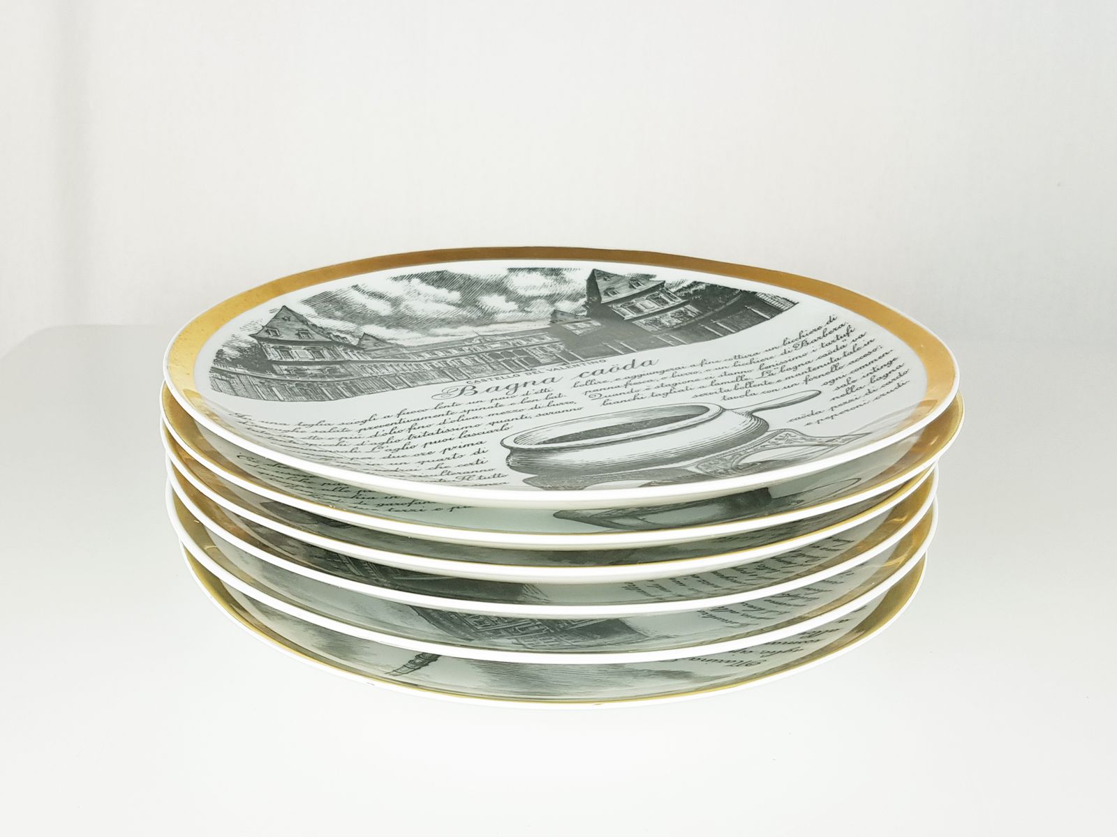1500.0 Decorative Plates Torinese Specialty By P. Fornasetti For Fiat, Set Of 6 photo