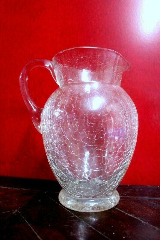 Antique French Parisian Crackle Glass Jug Clear Glass Vitorian Time