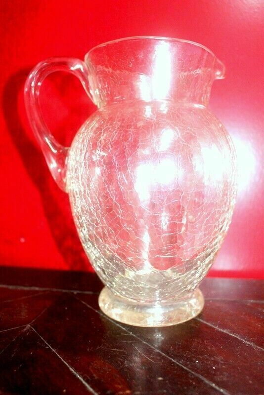 Antique French Parisian Crackle Glass Jug Clear Glass Vitorian Time photo for sale