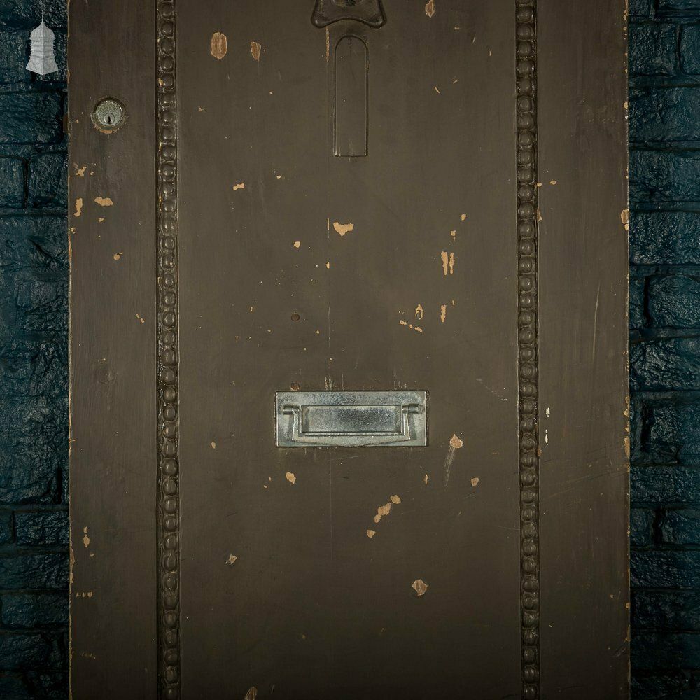 Pine Panelled Front Door, Rolled Bead Detail, Brown Painted photo for sale