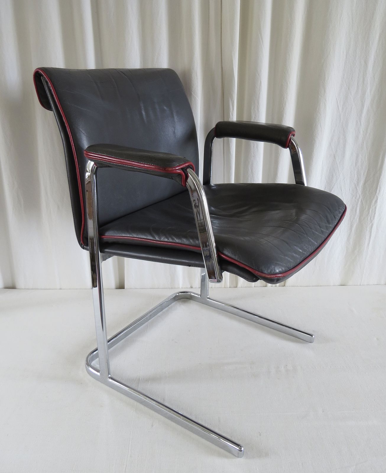 1450.0 " Boss " Chairs.  A Pair Of Leather & Chrome Boardroom / Conference " Boss " Commercial Chairs C. 1960's photo