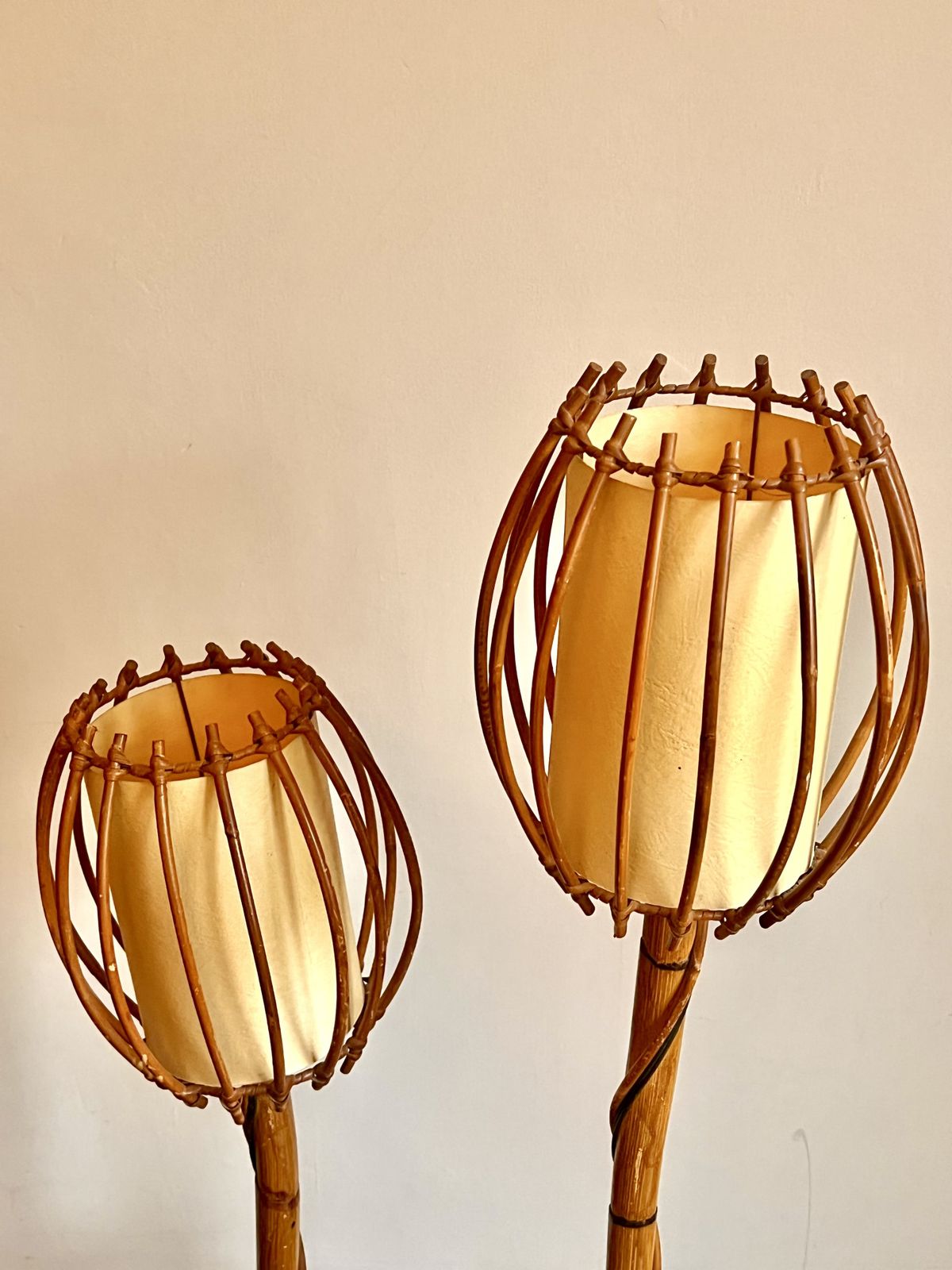 1960s French Louis Sognot Bamboo Floor Lamp photo for sale