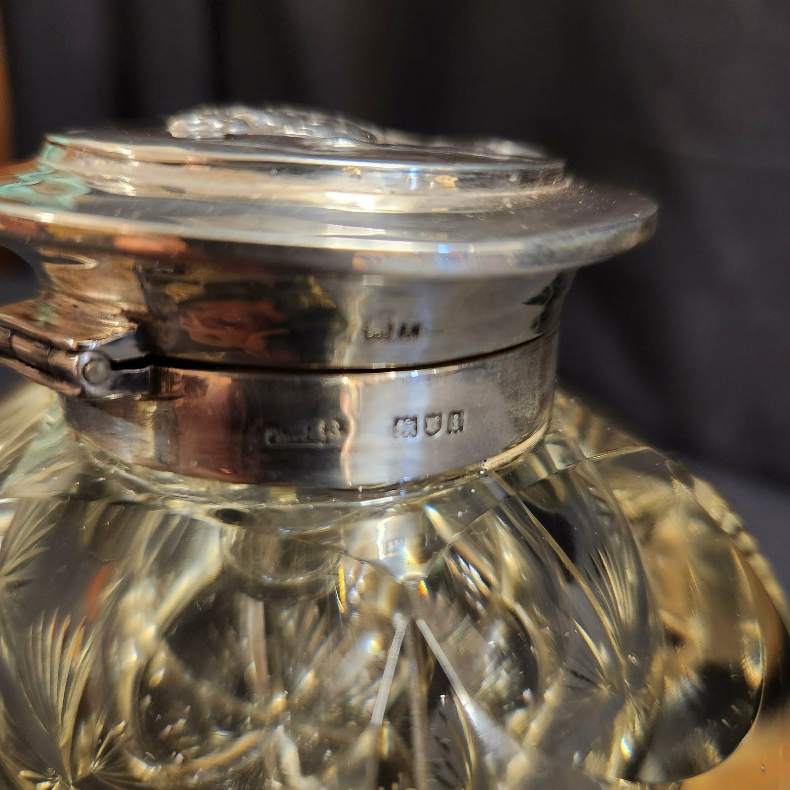 Thomas Webb & Sons, Large Heavy Cut Glass And Hallmarked Silver Inkwell photo Home Decor