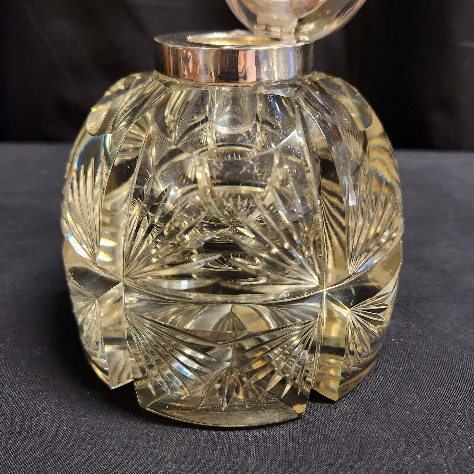 photo furniture Thomas Webb & Sons, Large Heavy Cut Glass And Hallmarked Silver Inkwell