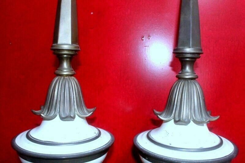 Antique 1960s Pair Of Stiffel Brass Torchiere Table Lamps photo buy
