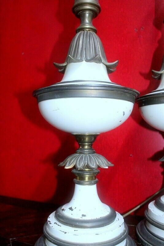 255.0 Antique 1960s Pair Of Stiffel Brass Torchiere Table Lamps photo