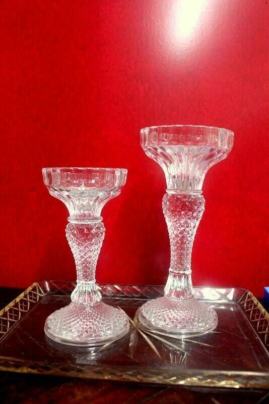 Vintage Pair Of Candle Holder Candlestick Cut Glass From Paris photo furniture