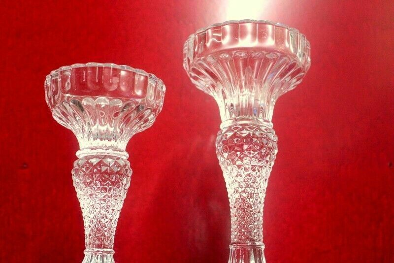 Vintage Pair Of Candle Holder Candlestick Cut Glass From Paris photo for sale