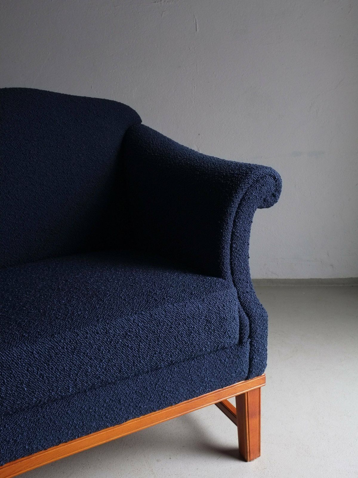 Navy Blue Lounge Chair | Dedar Boucle | Sweden | Vintage photo for sale