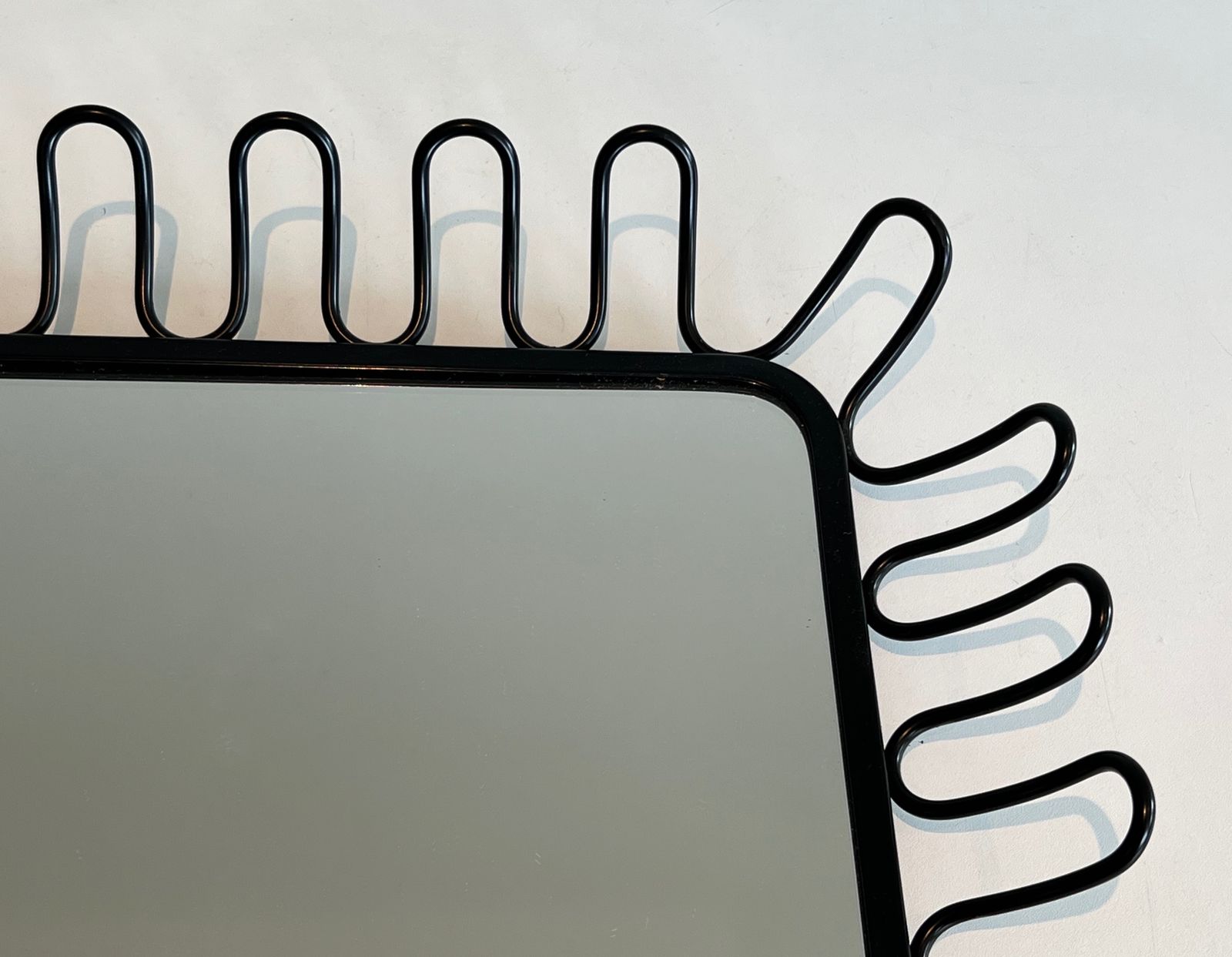 Pair Of Mirrors In Black Lacquered Metal In The Taste Of Jean Royère. Around 1980 photo vintage