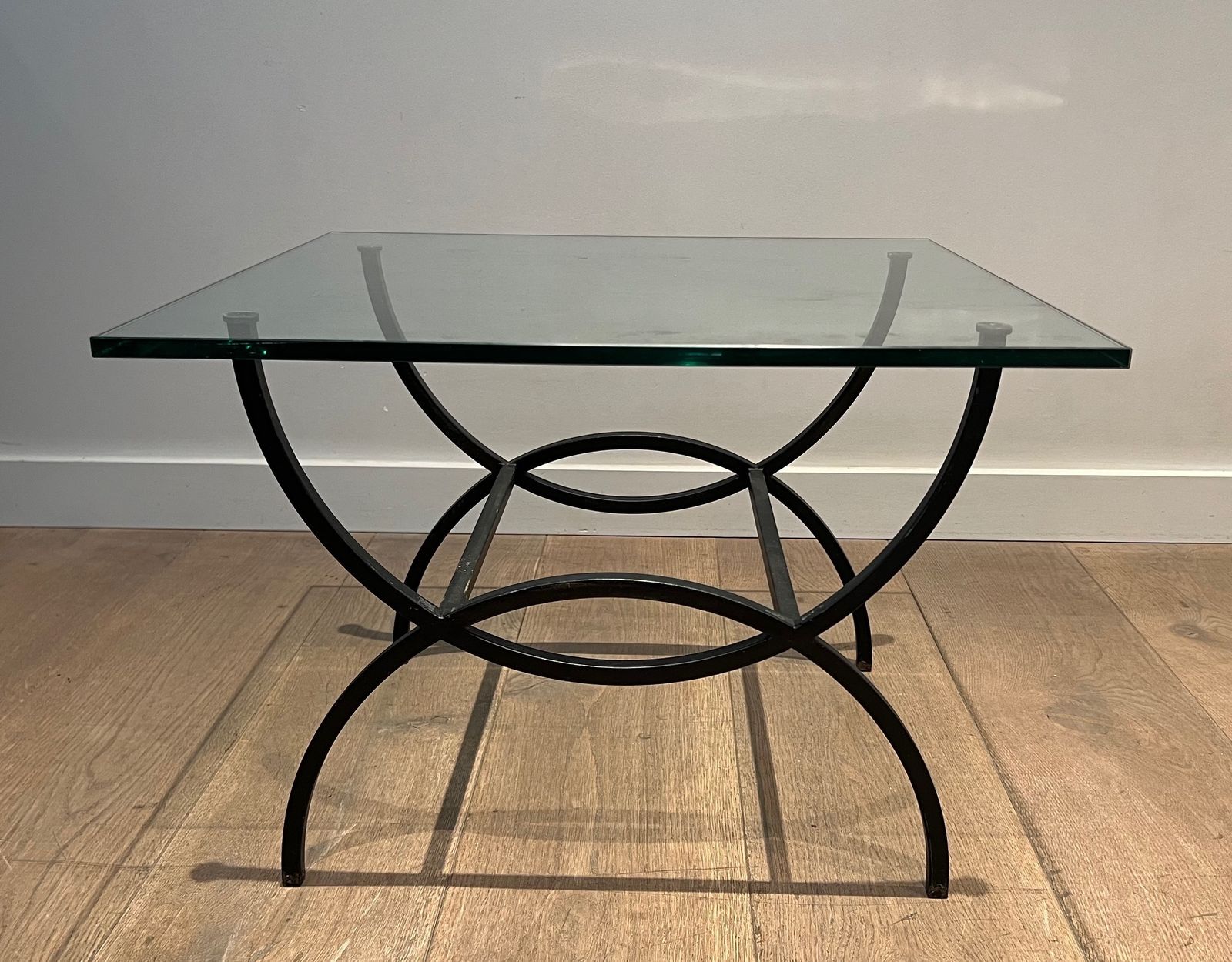 Furniture Pair Of Sofa Ends In Black Lacquered Metal. French Work. Around 1950 photo