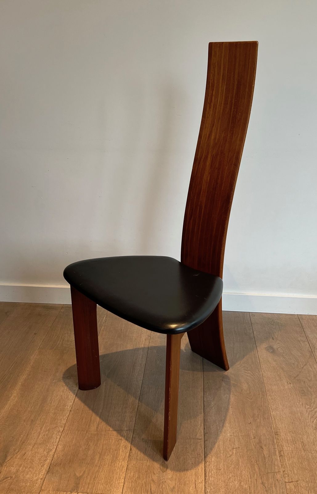 photo furniture Pair Of Chairs In Exotic Wood And Leather. Scandinavian Work. Around 1970