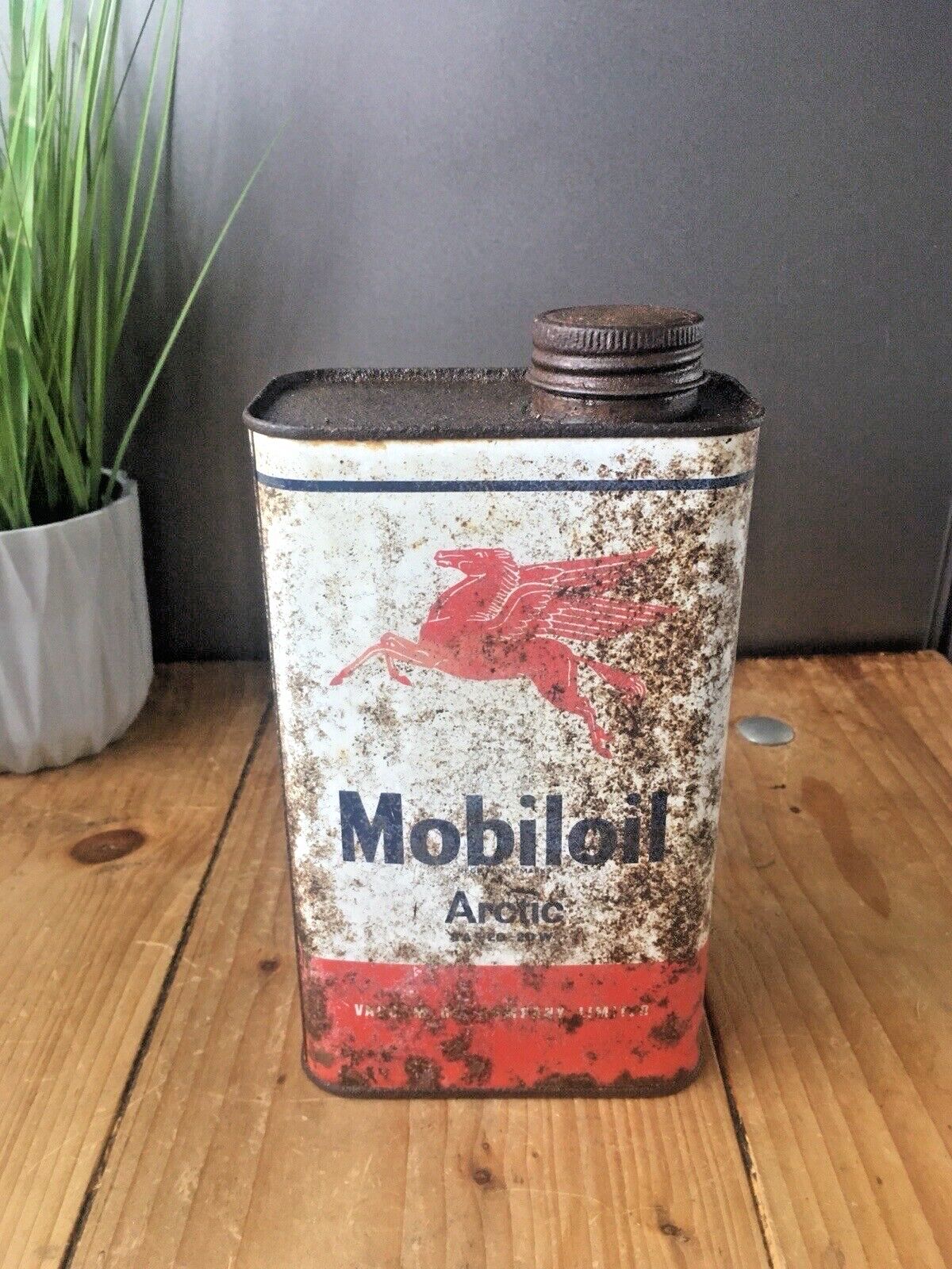 Vintage 50's Mobiloil Arctic Can Mobil Oil 1 Quart Fuel Tin Prop Garage Display photo furniture