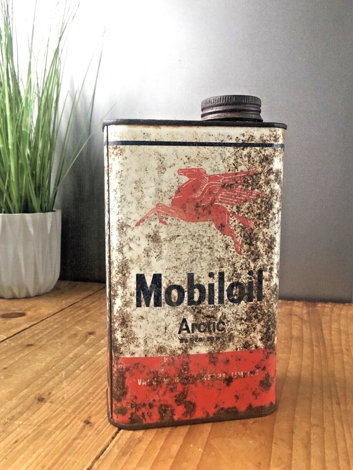 photo furniture Vintage 50's Mobiloil Arctic Can Mobil Oil 1 Quart Fuel Tin Prop Garage Display