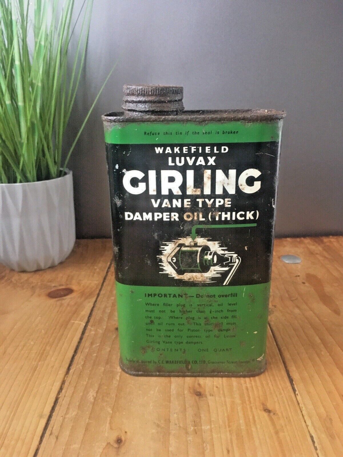 Vintage 50's Wakefield Luvax Girling Damper Vane Oil Can Tin Prop Garage Display