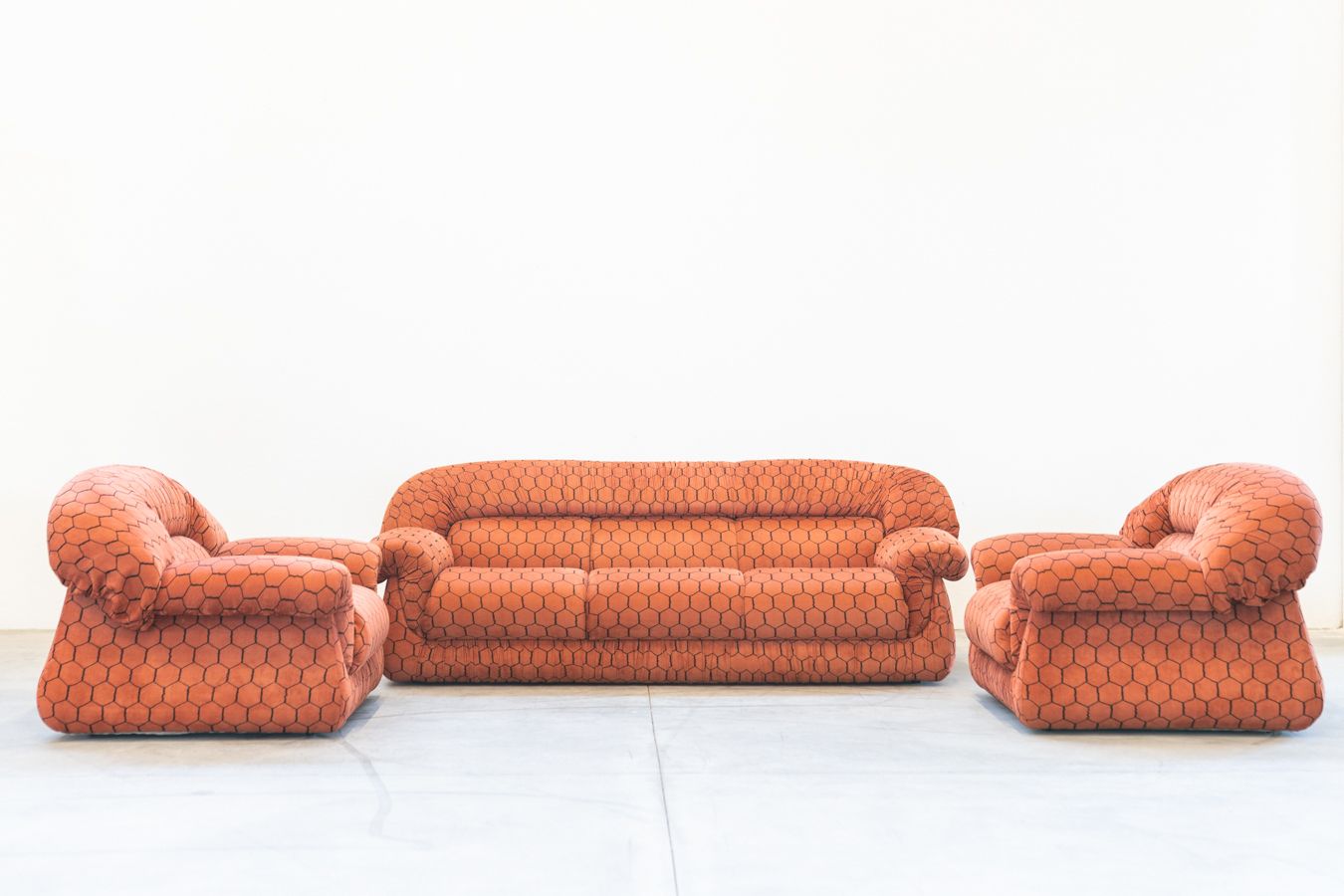 Vintage Lounge, Club Style, Consisting Of 3 Seater Sofa And 2 Armchairs, 1970s