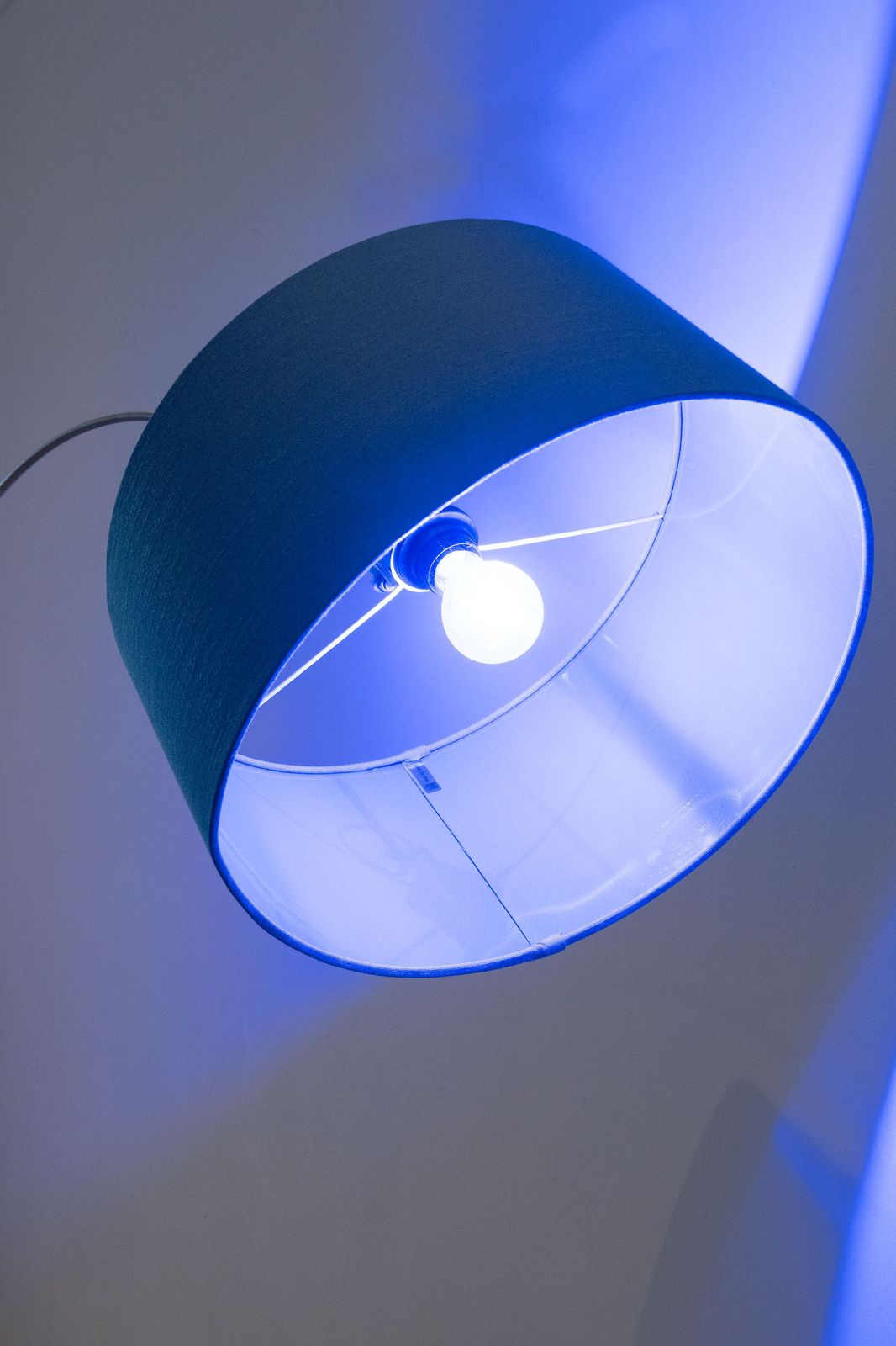 Standard Lamp With Blue Shade With Green Interior Over Arched Shaft To A U Shape photo for sale