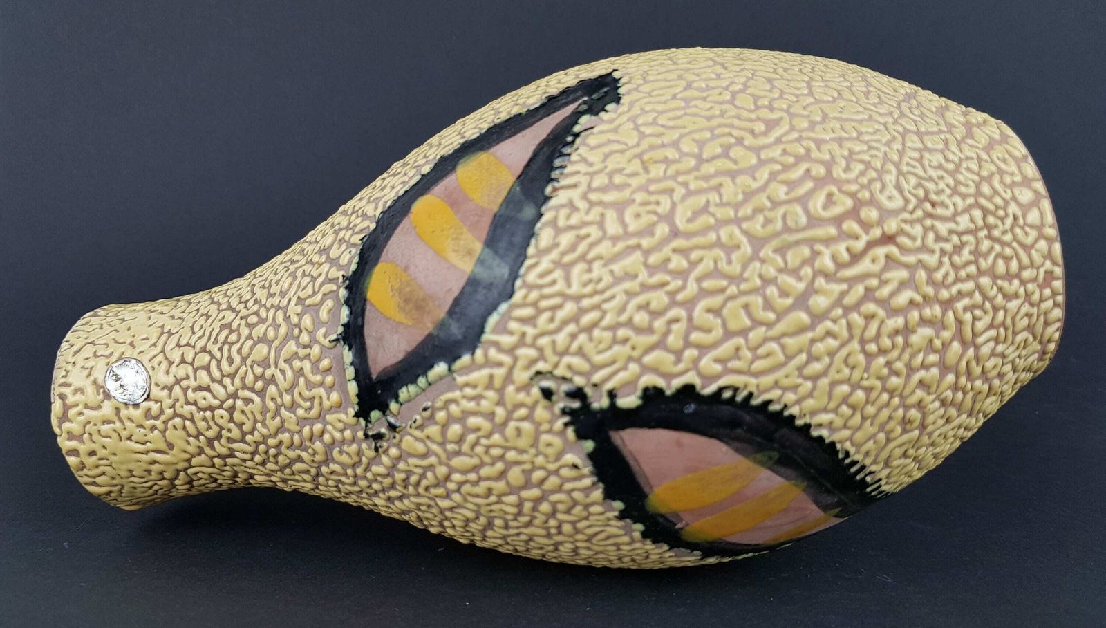 Vintage Yellow Ceramic Vase Fratelli Fanciullacci Style Snake Skin Glaze 1970's Fat Lava Era photo Home Decor