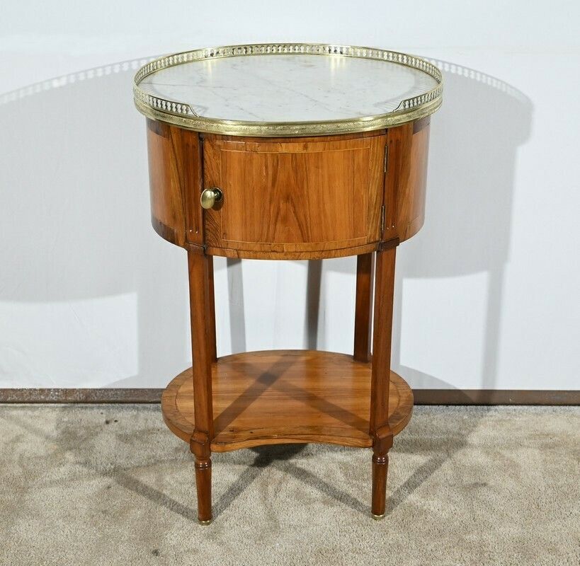 Small Tambour Table In Walnut And Mahogany, Louis XVI Style – 2nd Part 19th