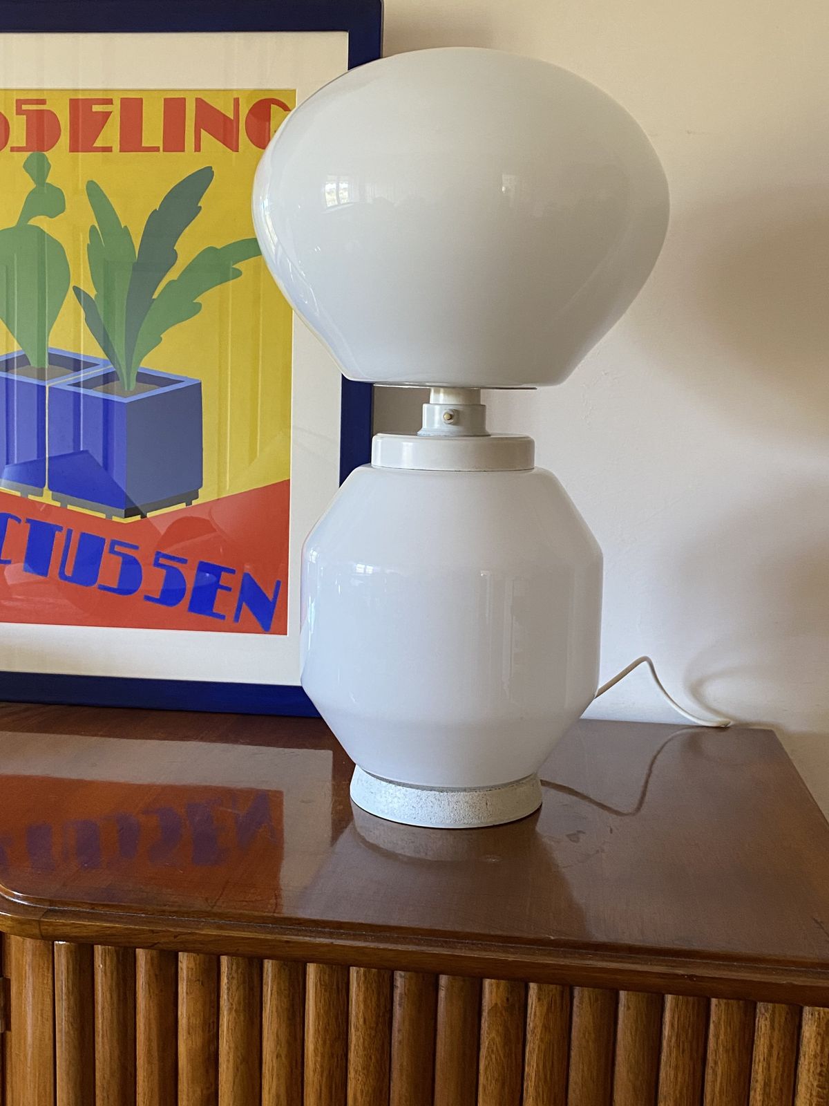 photo buy Space Age White Glass Table Lamp, Faver Italy 1970s
