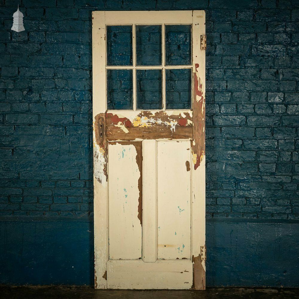 1930’s Glazed Door, 6 Over 2 With Distressed Paint Finish