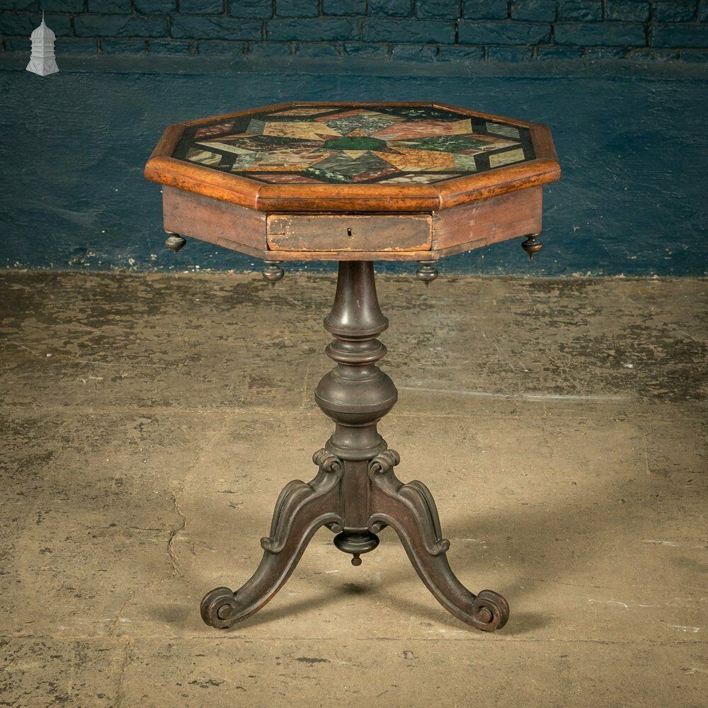 Specimen Table, Hand Painted 19th C Hardwood And Glass