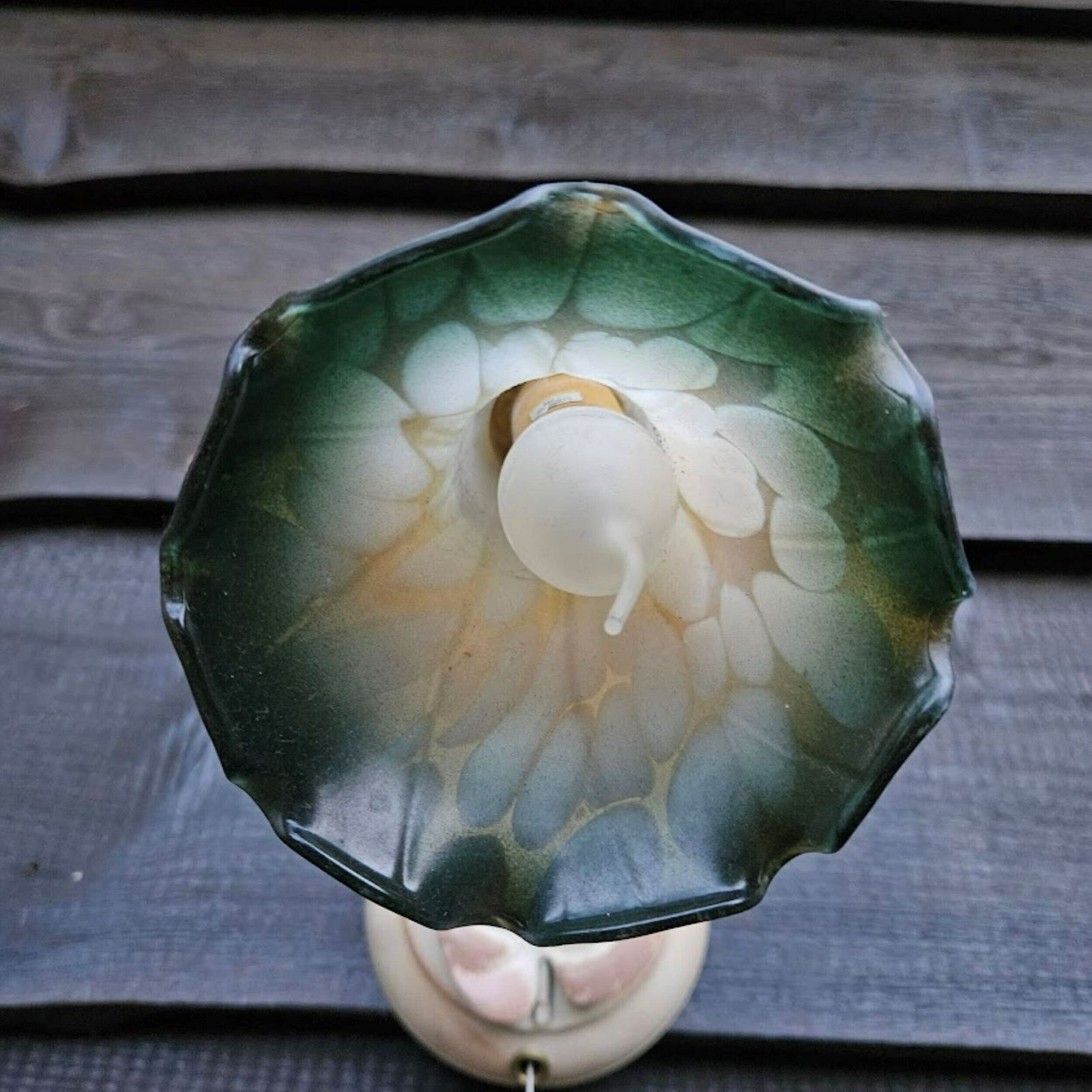 Pair Of Italian Tole Wall Sconces Light With Leaves And Lampshades Murano Glass Flowers In Shades Of Green Cream, With Switch photo for sale